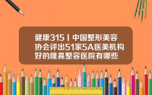 健康315丨中国整形美容协会评出51家5A医美机构好的隆鼻整容医院有哪些