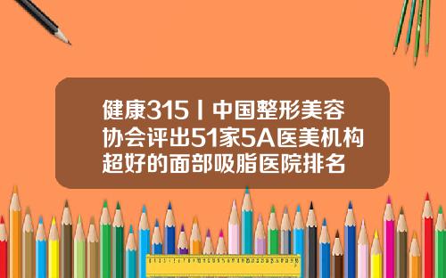 健康315丨中国整形美容协会评出51家5A医美机构超好的面部吸脂医院排名
