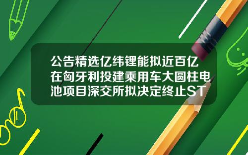 公告精选亿纬锂能拟近百亿在匈牙利投建乘用车大圆柱电池项目深交所拟决定终止ST泰禾股票上市交易芜湖自体脂肪填充