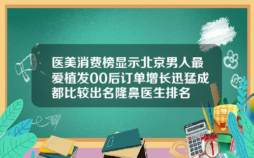 医美消费榜显示北京男人最爱植发00后订单增长迅猛成都比较出名隆鼻医生排名