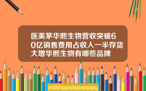 医美茅华熙生物营收突破60亿销售费用占收入一半存货大增华熙生物有哪些品牌