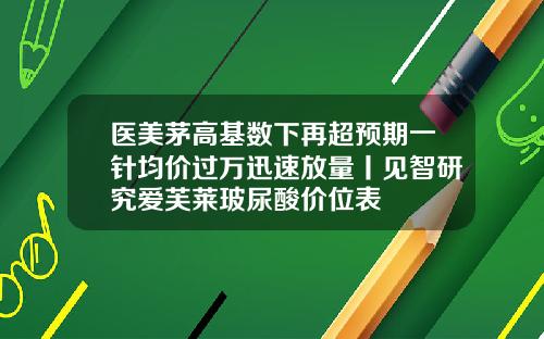 医美茅高基数下再超预期一针均价过万迅速放量丨见智研究爱芙莱玻尿酸价位表