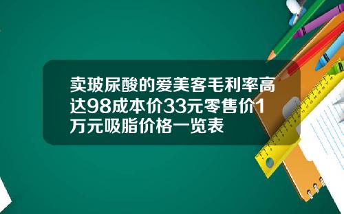 卖玻尿酸的爱美客毛利率高达98成本价33元零售价1万元吸脂价格一览表