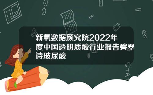 新氧数据颜究院2022年度中国透明质酸行业报告碧翠诗玻尿酸