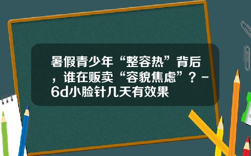 暑假青少年“整容热”背后，谁在贩卖“容貌焦虑”？-6d小脸针几天有效果