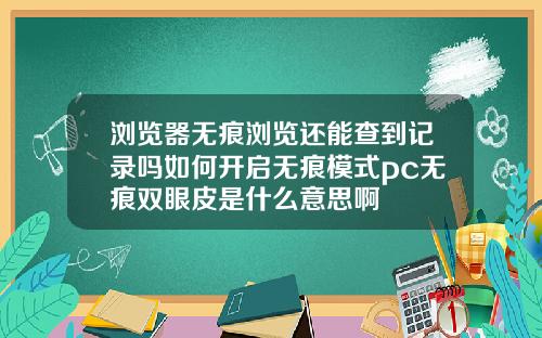 浏览器无痕浏览还能查到记录吗如何开启无痕模式pc无痕双眼皮是什么意思啊