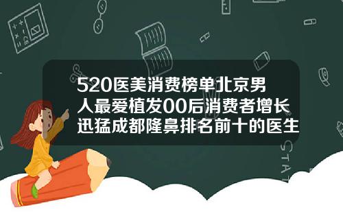 520医美消费榜单北京男人最爱植发00后消费者增长迅猛成都隆鼻排名前十的医生是谁