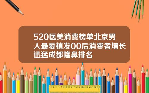 520医美消费榜单北京男人最爱植发00后消费者增长迅猛成都隆鼻排名